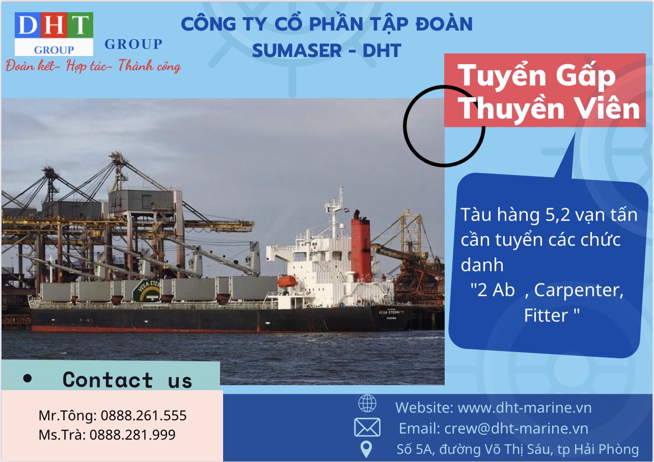 Tàu hàng 5,2 vạn tấn cần tuyển gấp thuyền viên nhập tàu tại Việt Nam ngày 25/01/2022.